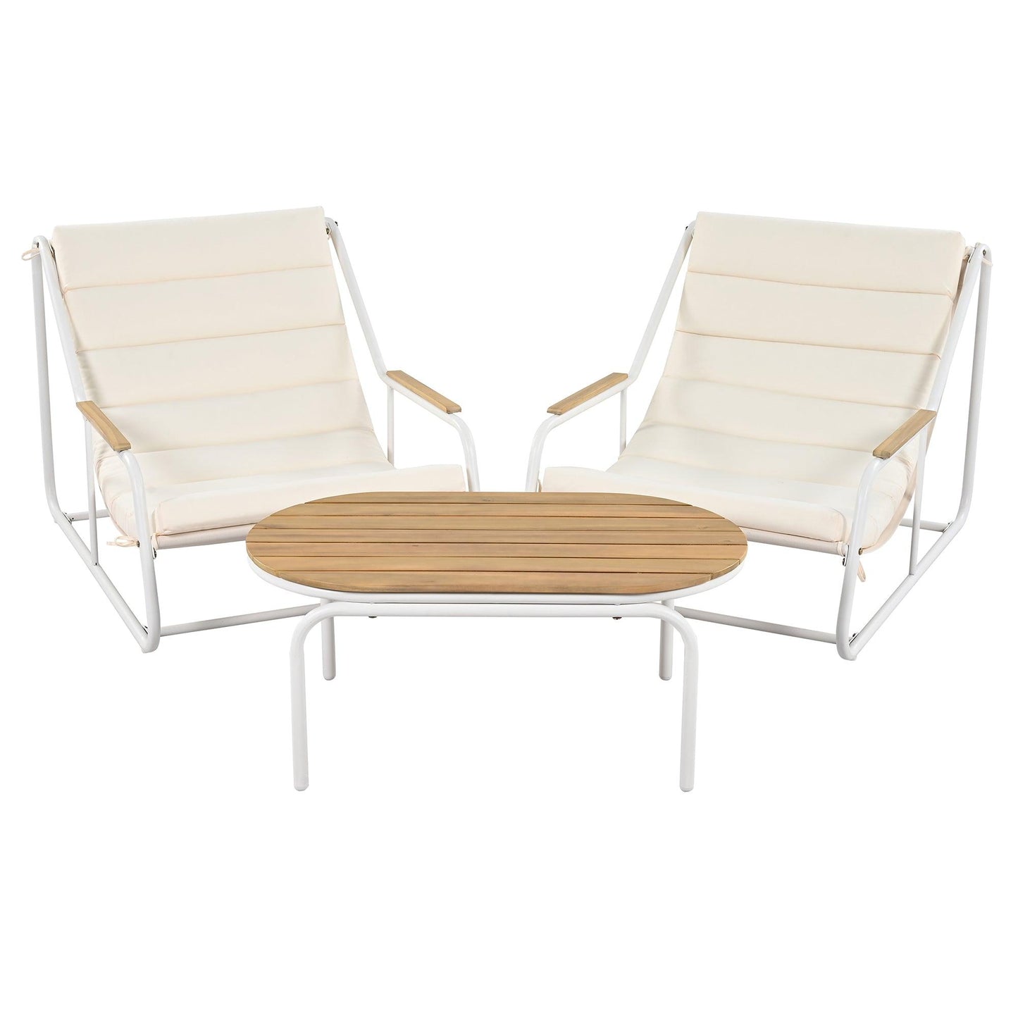 Outdoor Chaise Lounge Chairs Set of 3 with Acacia Side Table, Pool Lounge Chairs for Lawn, Deck, Beach