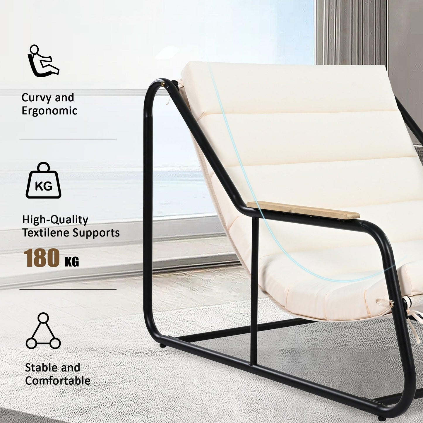 Outdoor Chaise Lounge Chairs Set of 3 with Acacia Side Table, Pool Lounge Chairs for Lawn, Deck, Beach