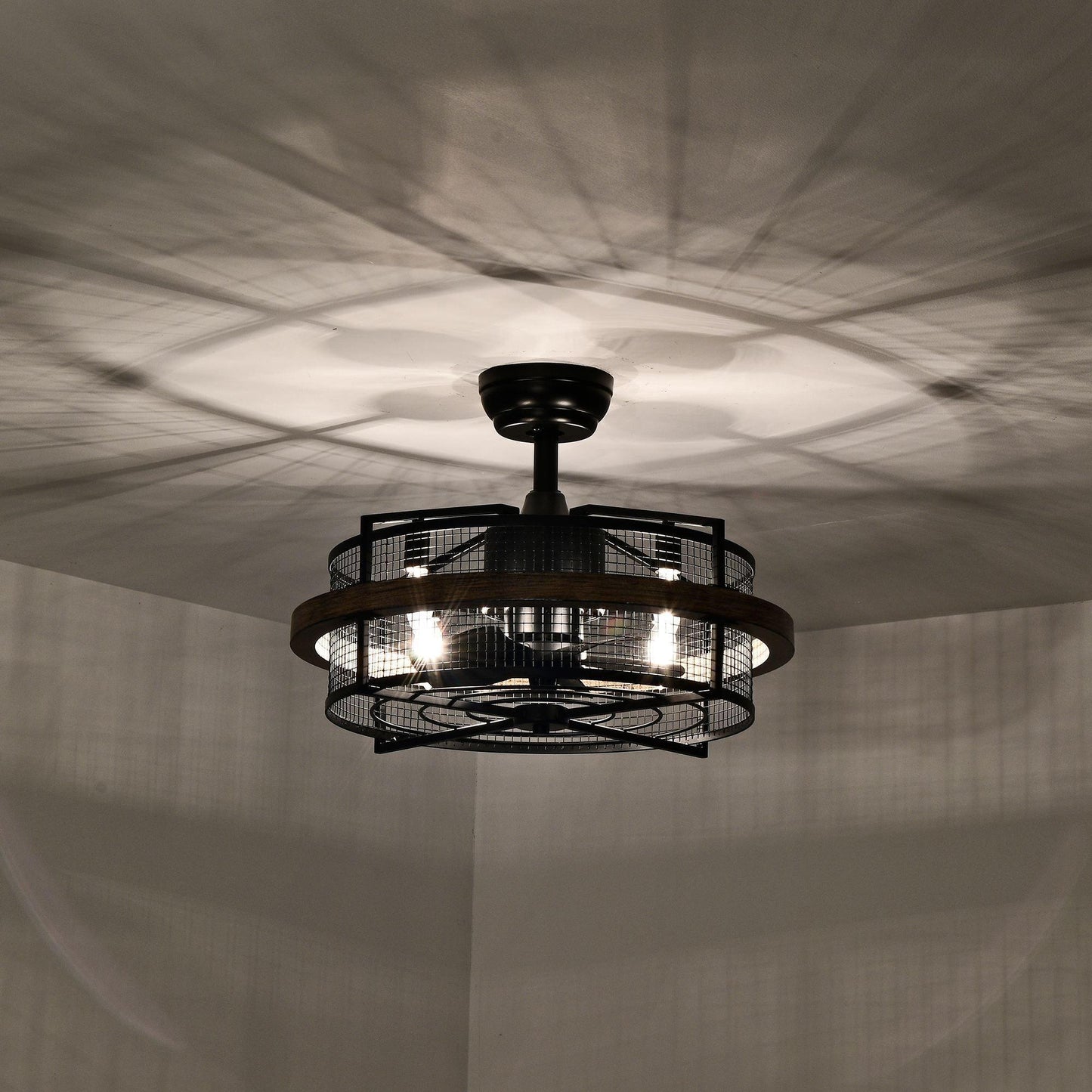 20" Industrial Downrod Mount Fandelier Ceiling Fan with Lighting and Remote Control