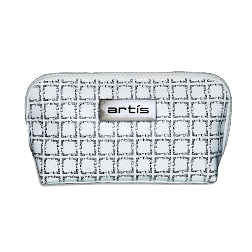 White Clutch With Black Logo Pattern
