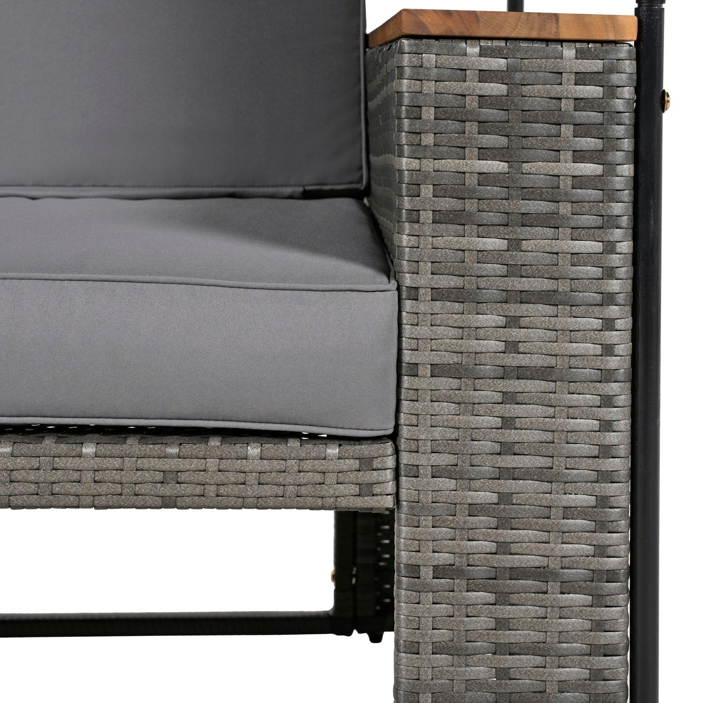 2-Piece Outdoor Rattan Daybed with Bench Lounge Roof Set and Cushions for Poolside, Backyard and Garden