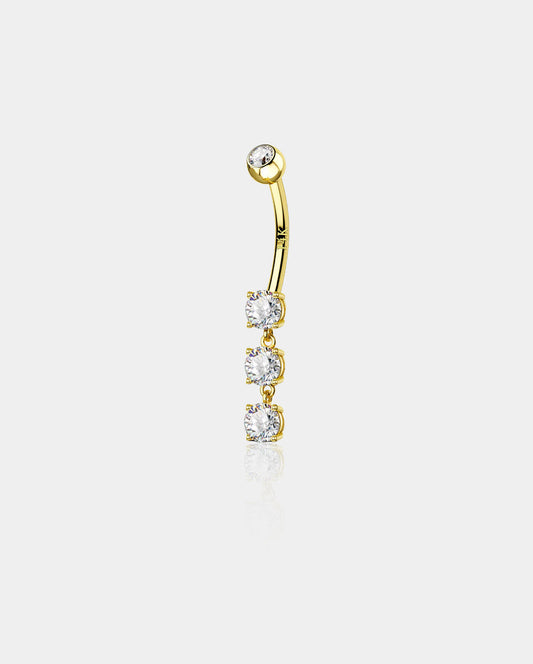14K Gold Dangle Round CZ Belly Ring