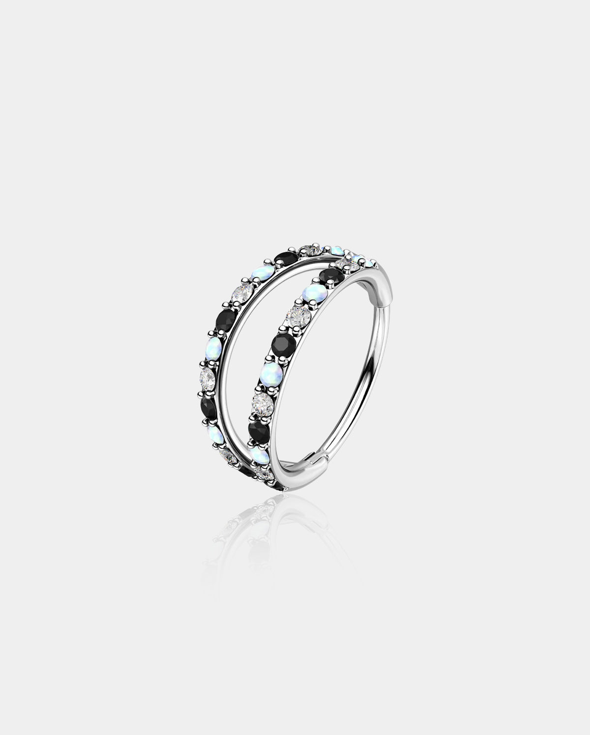 Alternating Opal/ CZ Double Hoop Nose Ring