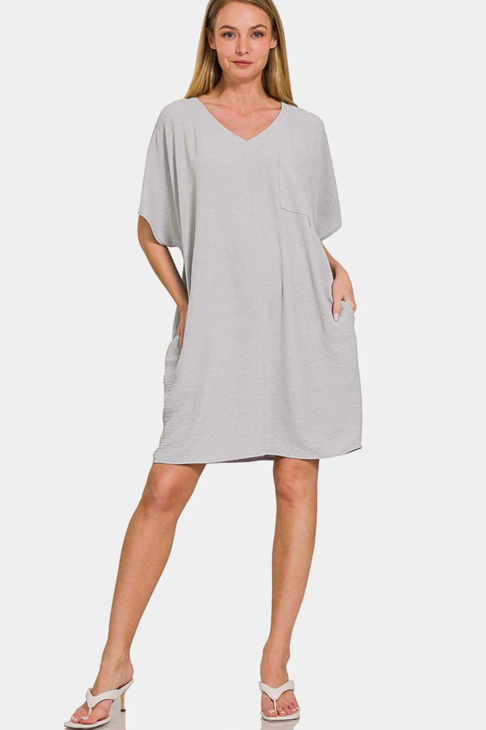 Zenana V-Neck Tee Dress with Pockets for Effortless Style