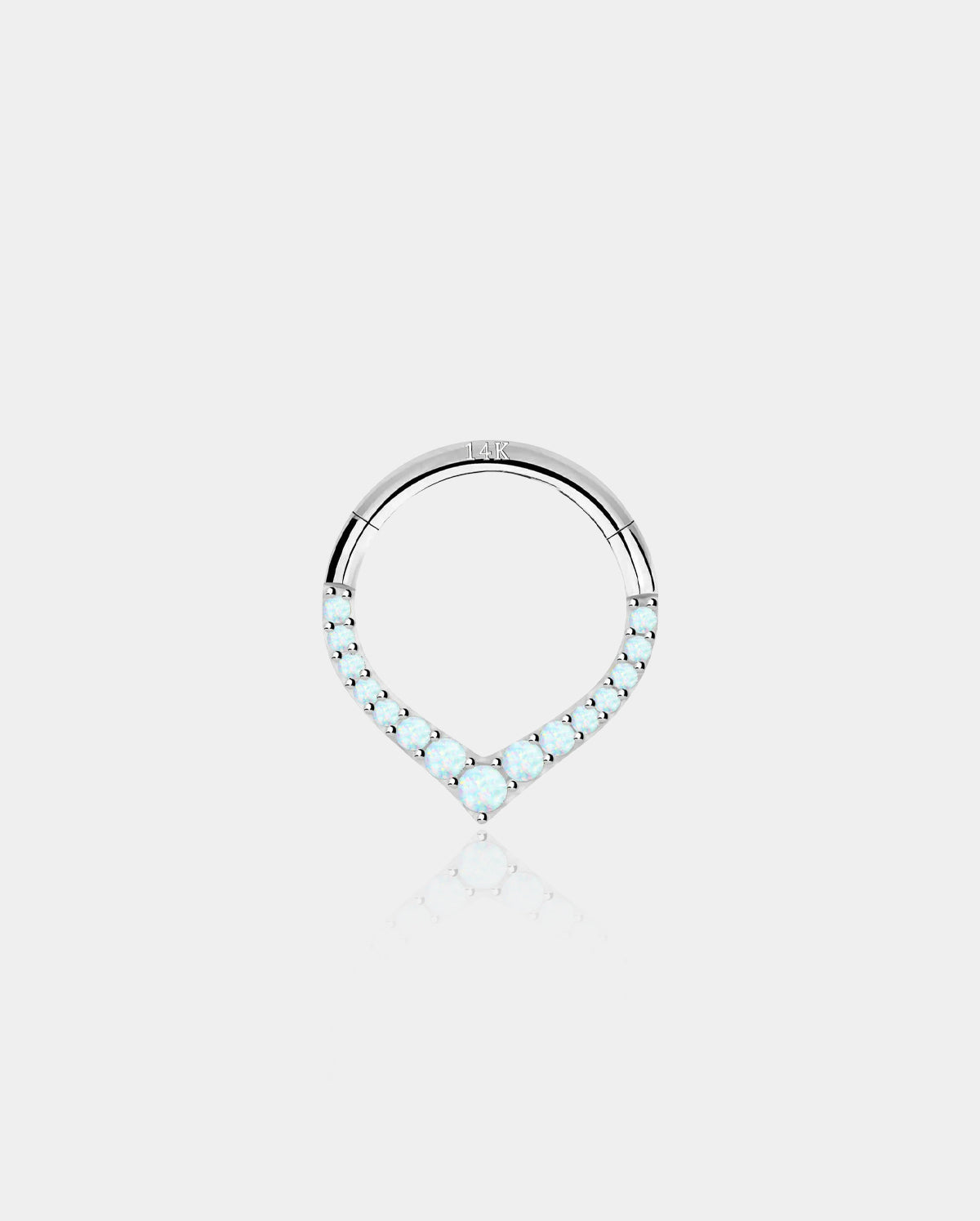 14K White Gold Opal V-Shape Segment Septum Ring