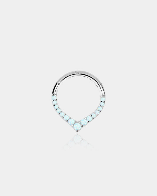 14K White Gold Opal V-Shape Segment Septum Ring