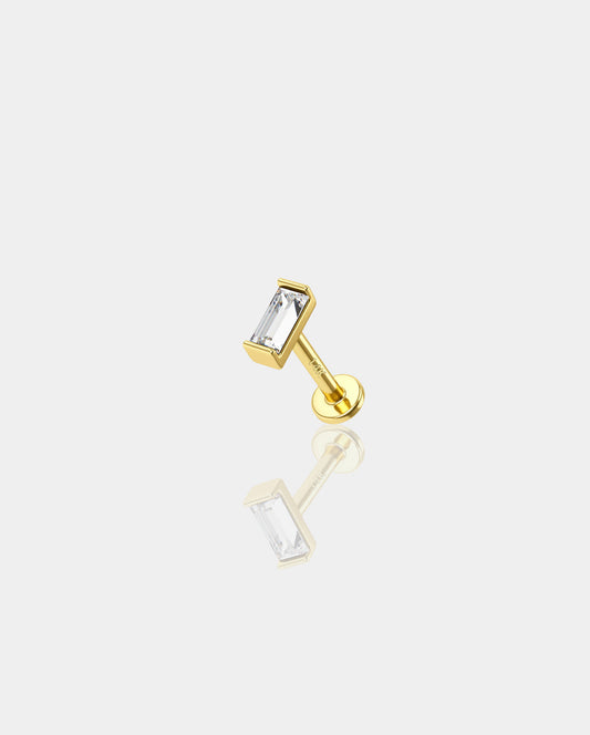 14K Gold Rectangle CZ Cartilage Stud