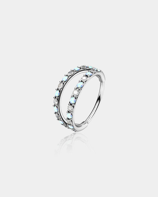 Alternating Opal/ CZ Double Hoop Nose Ring