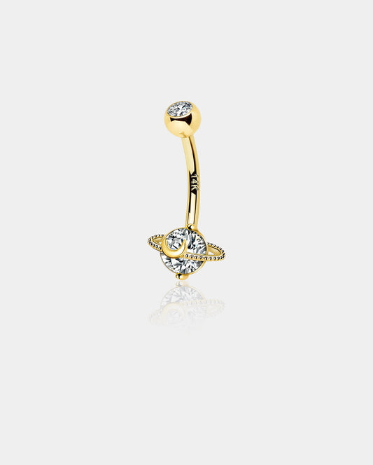 14K Gold Planet CZ Belly Ring