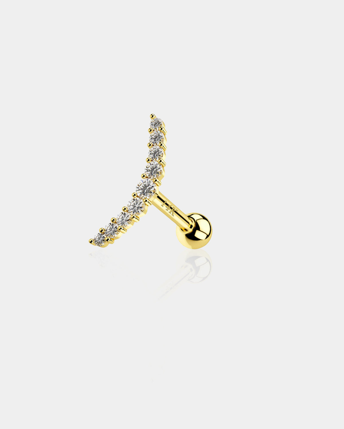 14K Gold Curved CZ Cartilage Stud