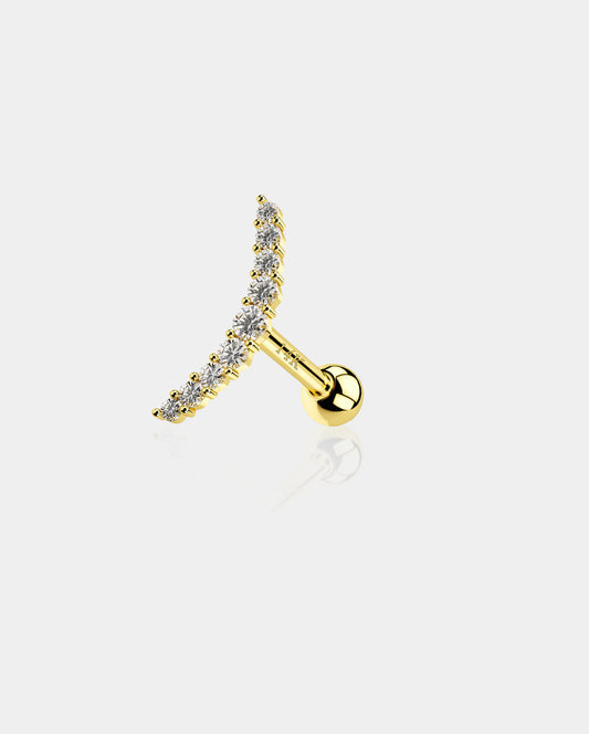 14K Gold Curved CZ Cartilage Stud