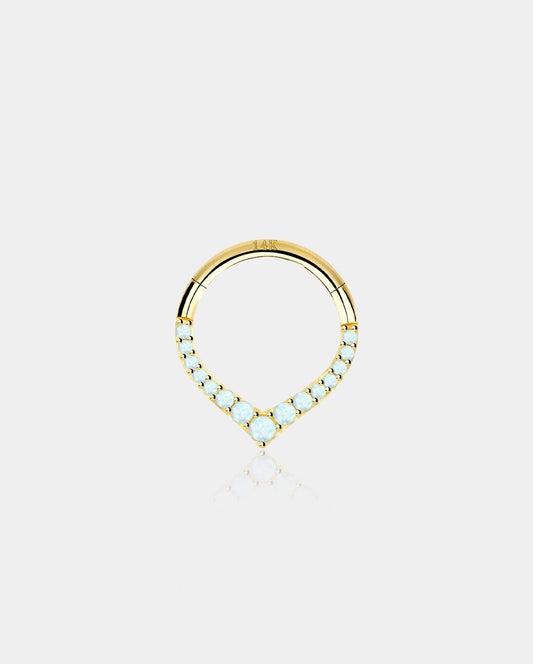 16G 14K Gold Opal V-Shape Segment Septum Ring