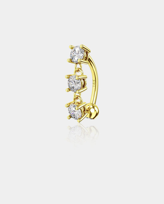 14K Gold Reverse Dangle CZ Belly Ring