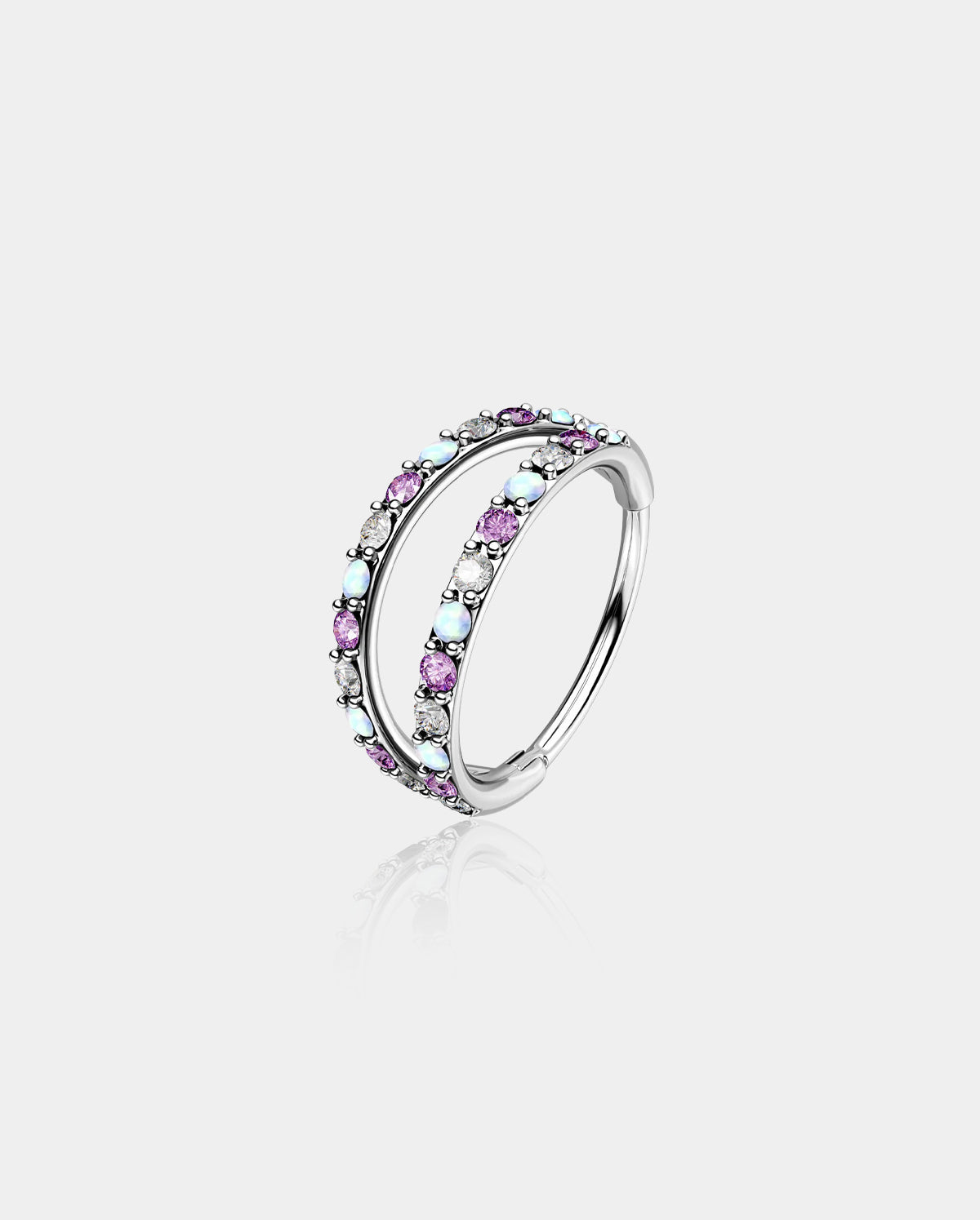 Alternating Opal/ CZ Double Hoop Nose Ring