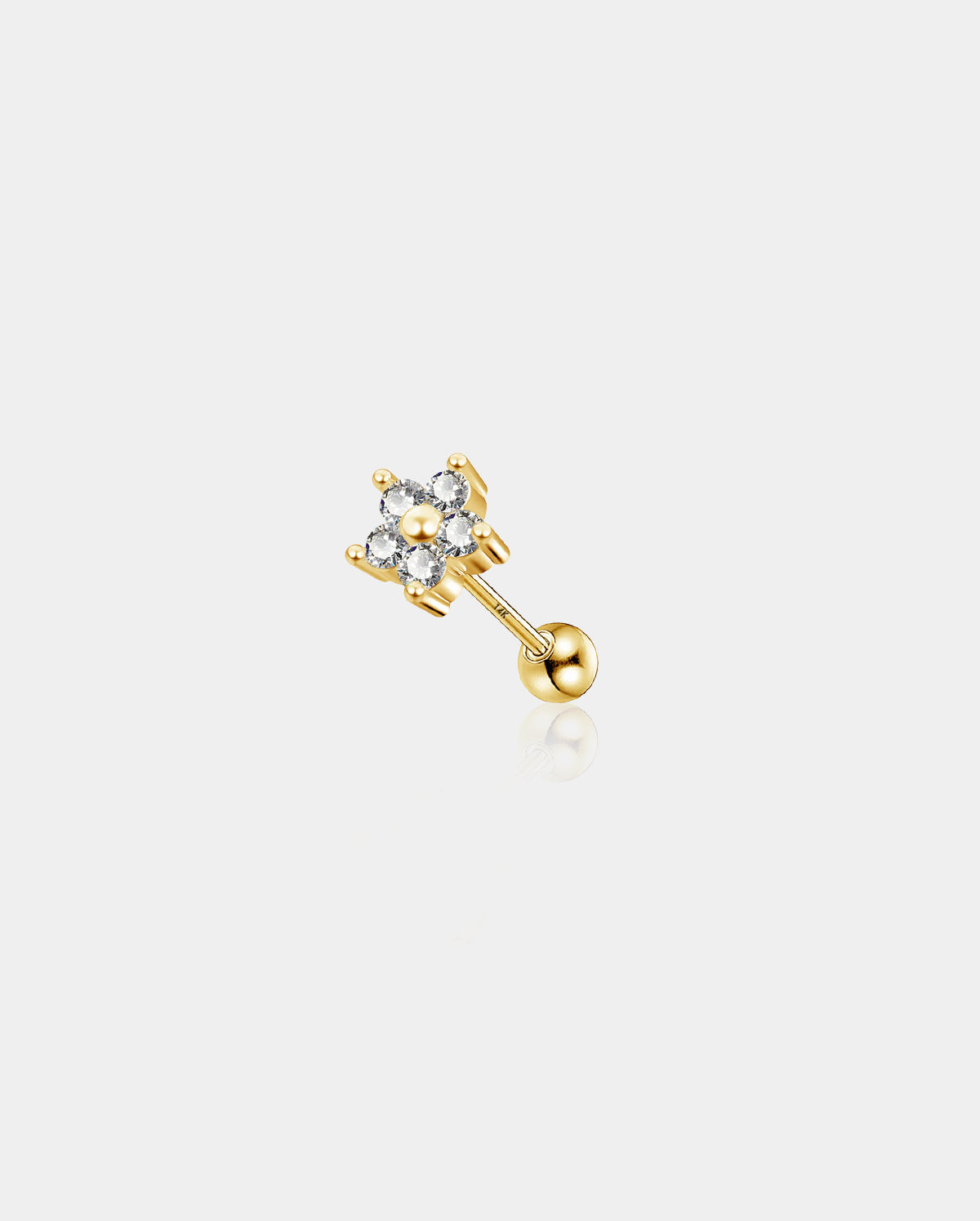 14K Gold CZ Flower Cartilage Earring