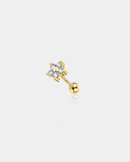 14K Gold CZ Flower Cartilage Earring