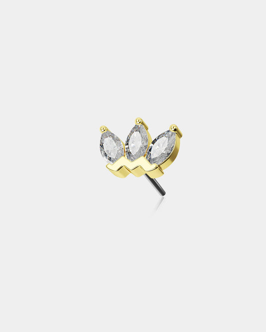 14K Gold Crown CZ Threadless Nose Stud