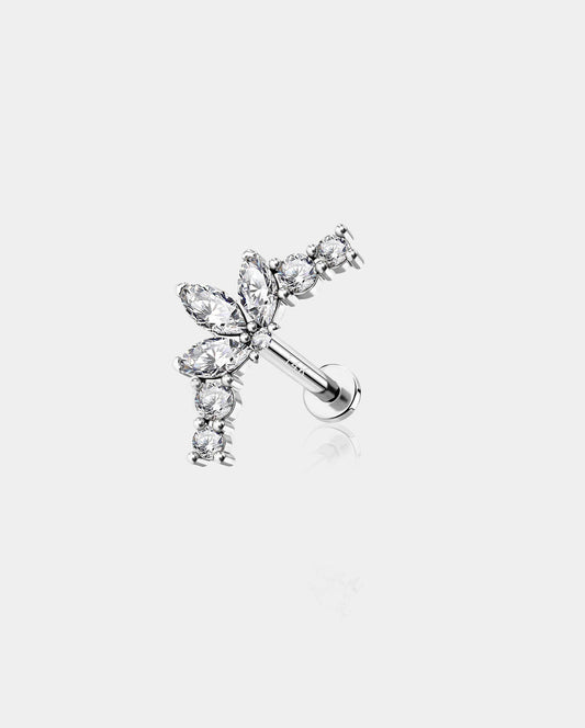 14K White Gold Flower Petal CZ Cartilage Stud