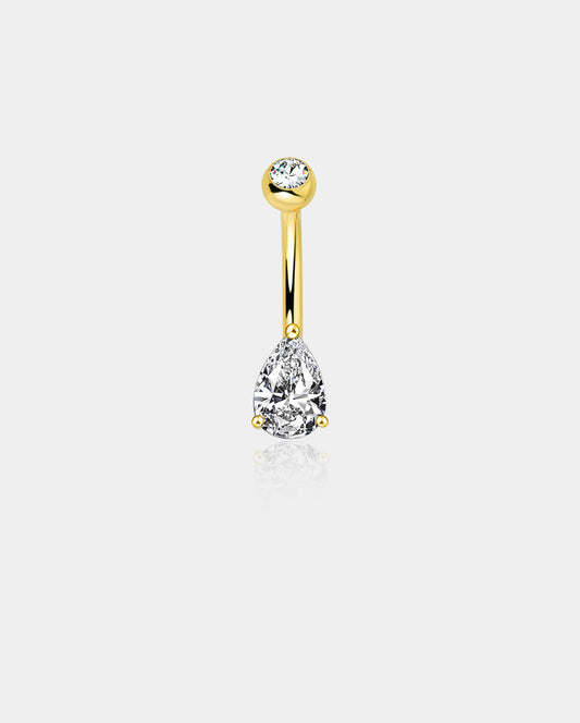 14K Gold Teardrop CZ Belly Ring