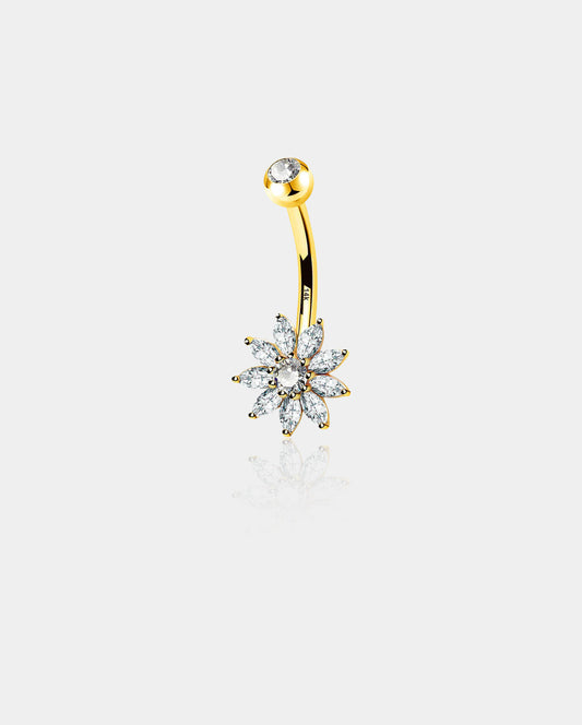 14K Gold CZ Flower Belly Ring