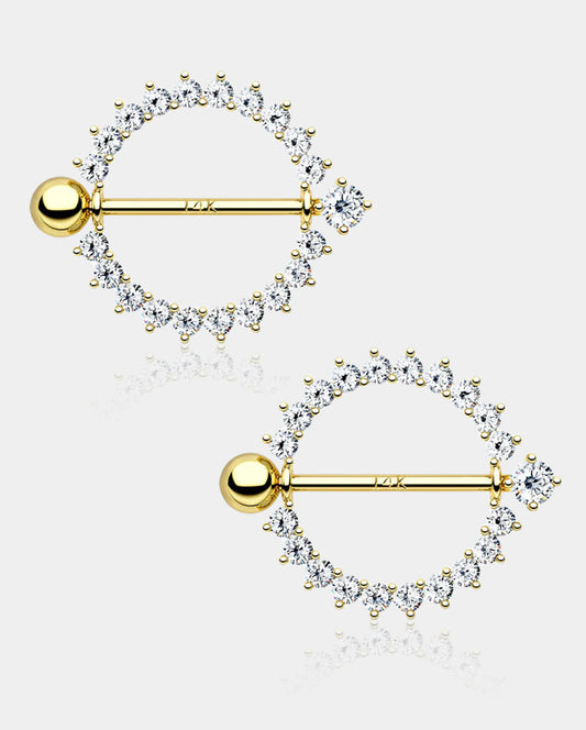 14K Gold CZ Nipple Shield Ring