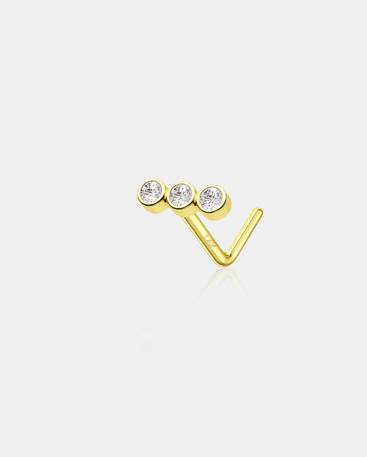 14K Gold CZ Beads Top L-Shape Nose Stud