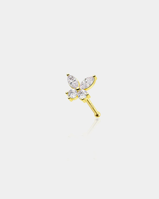 14K Gold CZ Butterfly Top Nose Stud