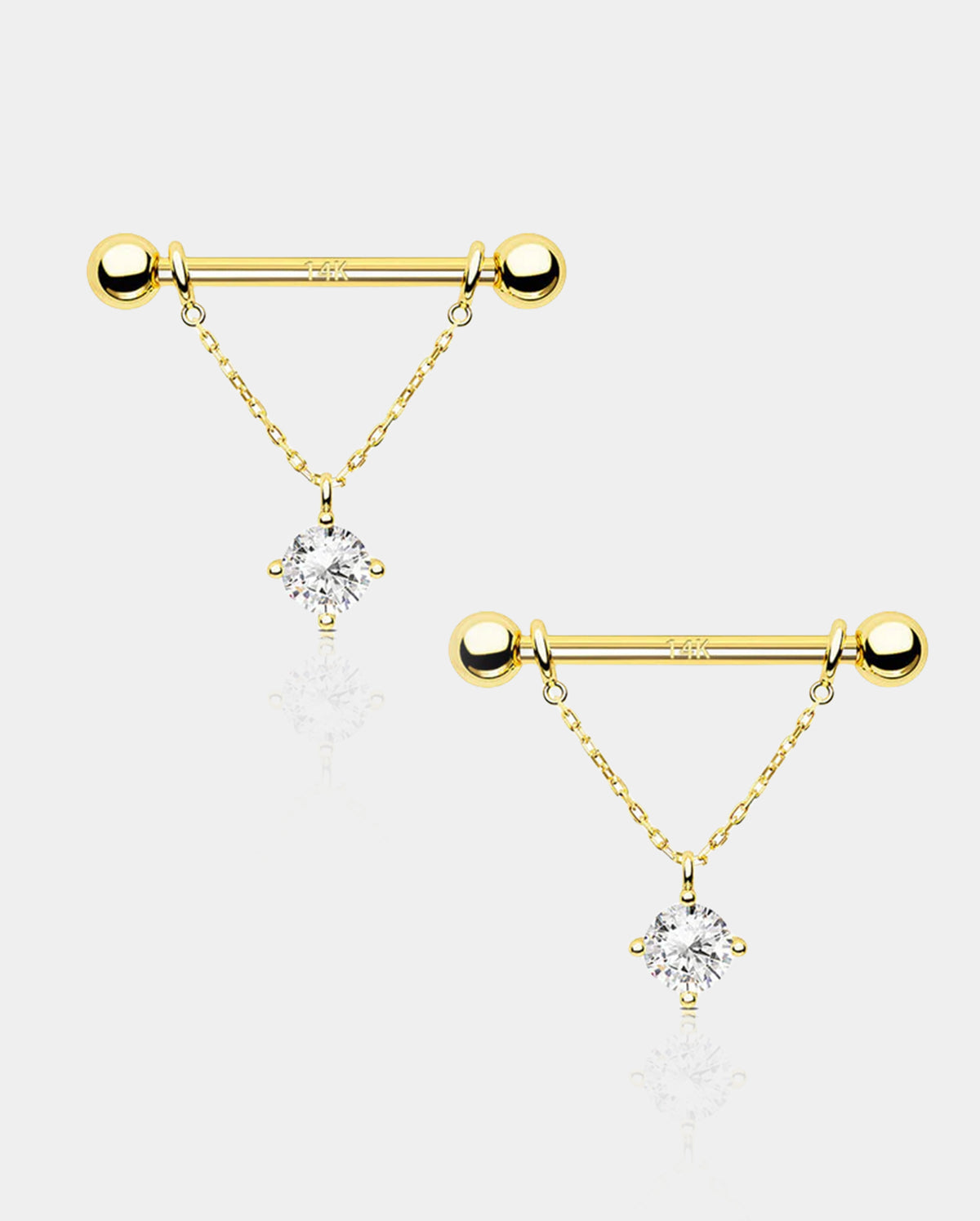 14K Gold CZ Removable Dangle Nipple Ring