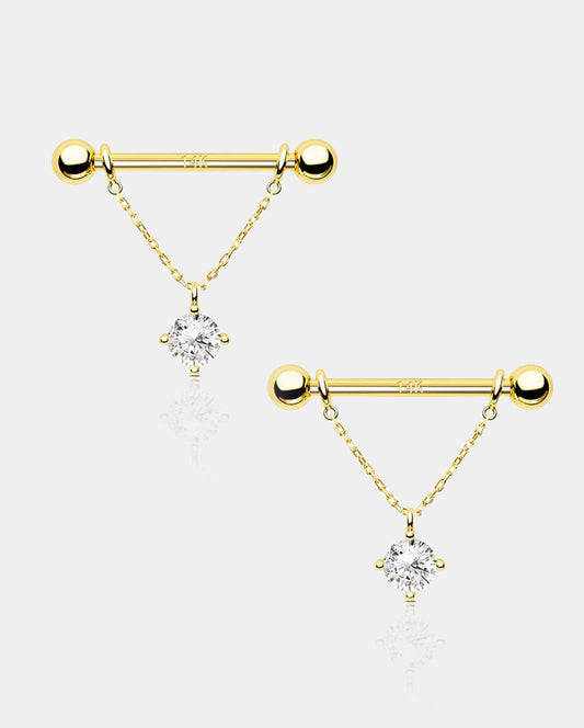 14K Gold CZ Removable Dangle Nipple Ring