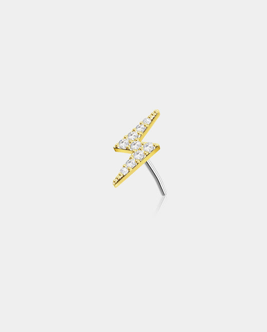 14K Gold Lightning Bolt CZ Threadless Nose Stud