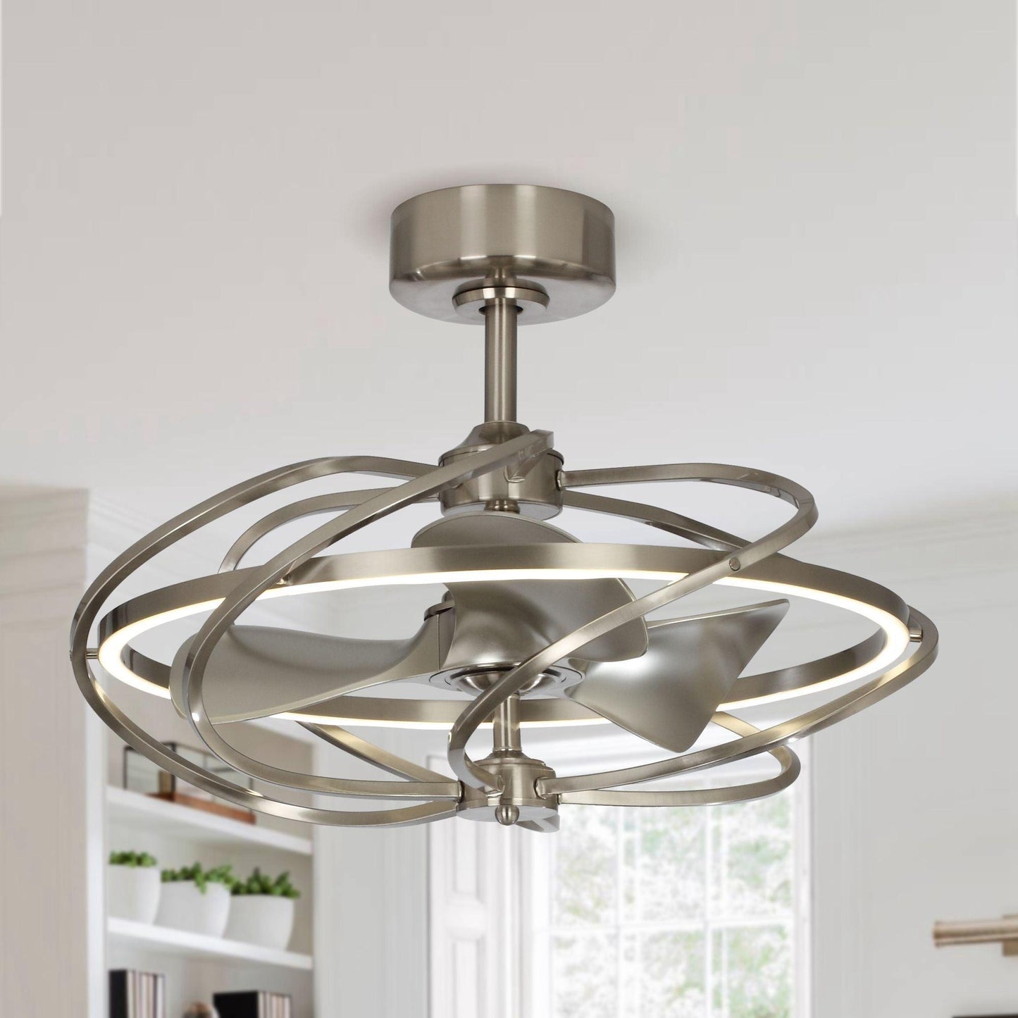 27" Bucholz Industrial DC Motor Brushed Nickel Downrod Mount Reversible Ceiling Fan with Lighting and Remote Control