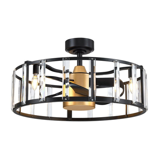 27" Modern DC Motor Downrod Mount Reversible Crystal Ceiling Fan with Lighting and Remote Control