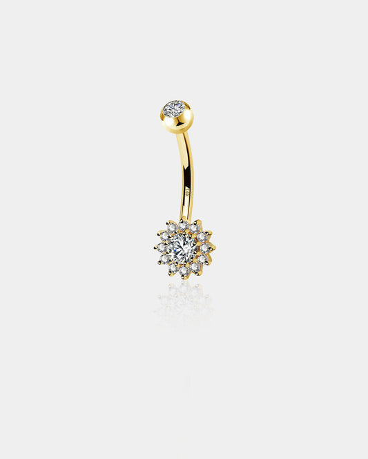 14K Gold CZ Sunflower Belly Ring