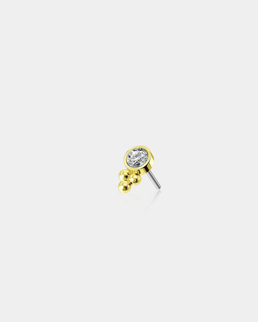 14K Gold CZ Beads Threadless Nose Stud