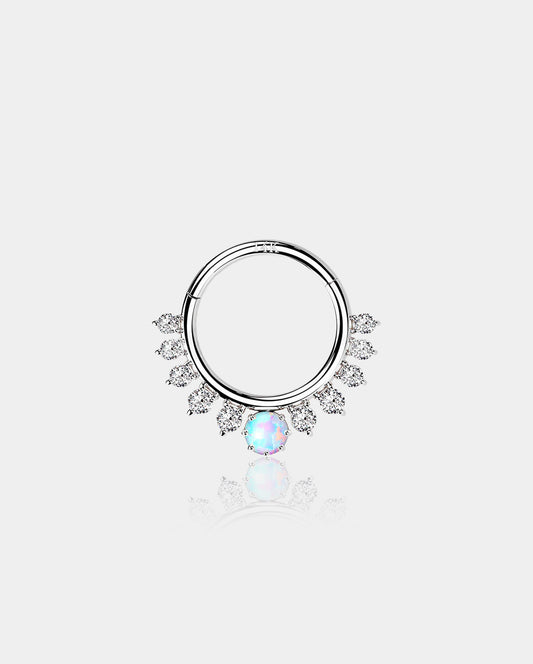 14K White Gold CZ Opal Segment Septum Ring