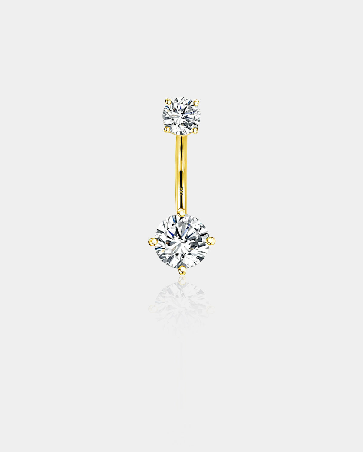 14K Gold Round CZ Internally Threaded Belly Ring