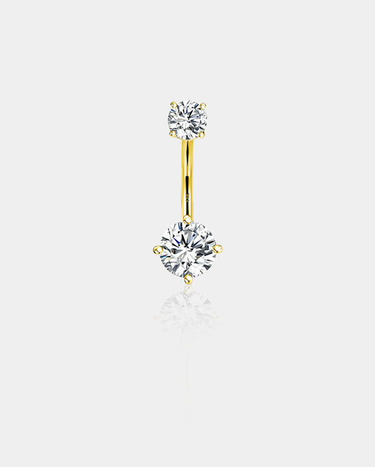 14K Gold Round CZ Internally Threaded Belly Ring