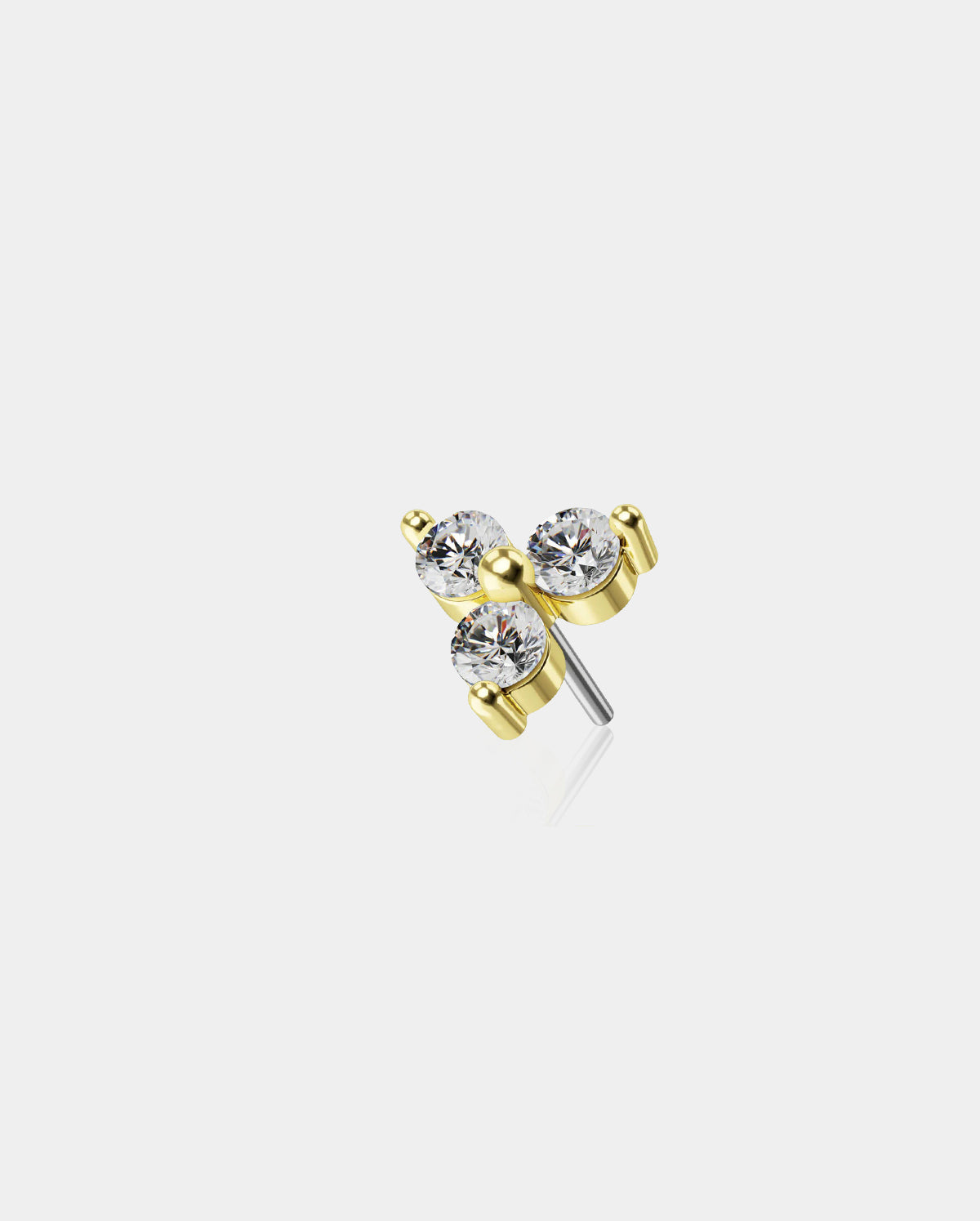 14K Gold Triple CZ Threadless Labret Stud