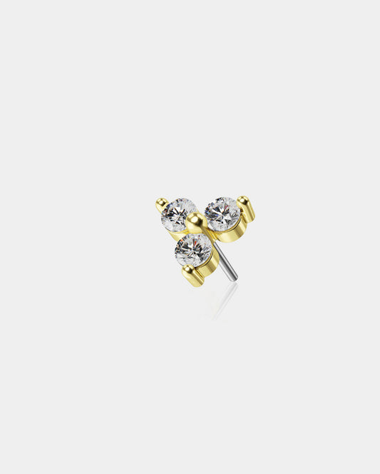 14K Gold Triple CZ Threadless Labret Stud