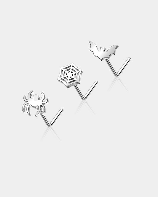 3PCS Spider and Bat Nose Stud Set