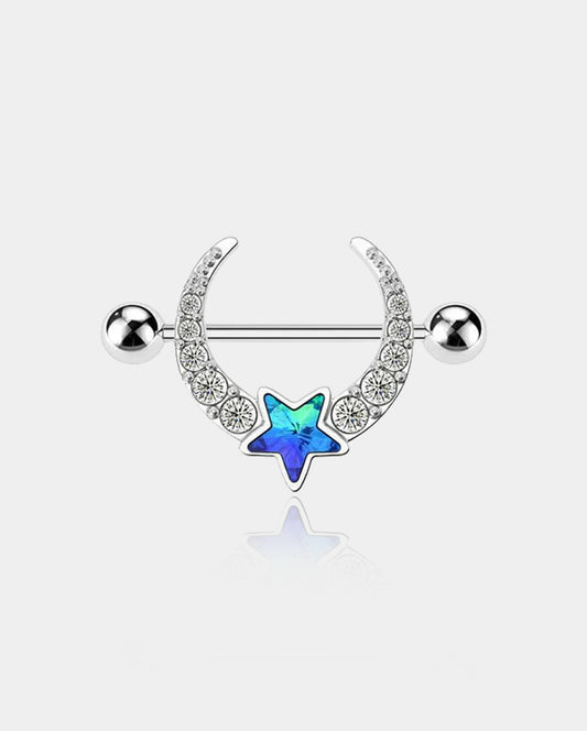 2PCS Blue Star CZ Gems Nipple Rings