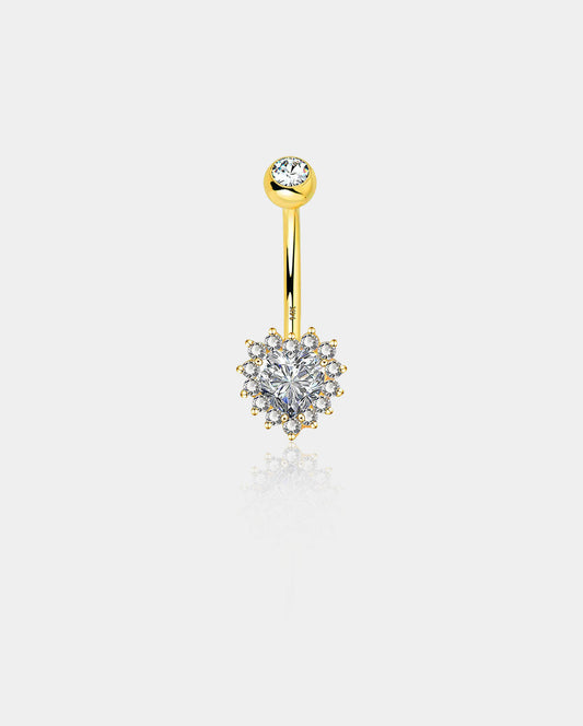 14K Gold CZ Heart Belly Ring