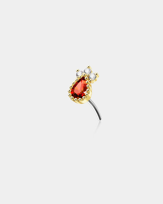 14K Gold Red Marquise CZ Threadless Nose Stud