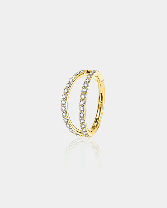 14K Gold CZ Double Hoop Segment Nose Ring