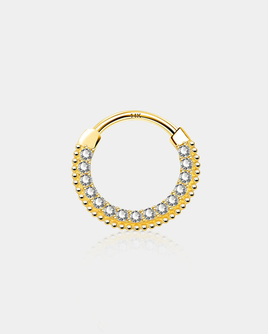14K Gold Paved with CZ Segment Daith Earring