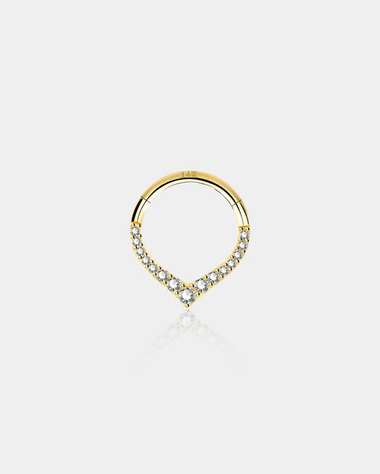 14K Gold CZ V-Shape Segment Septum Ring