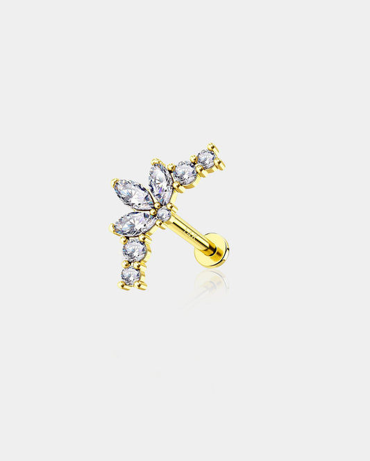 14K Gold Flower Petal CZ Labret Stud