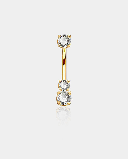 14K Gold Three Round CZ Belly Ring