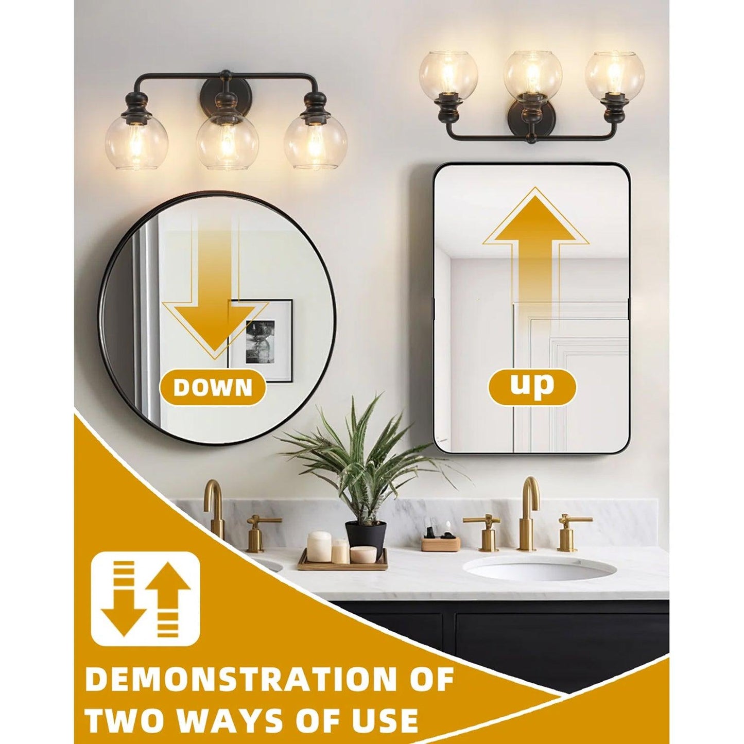 Irvine Black Modern Clear Glass 3-Light Vanity Light