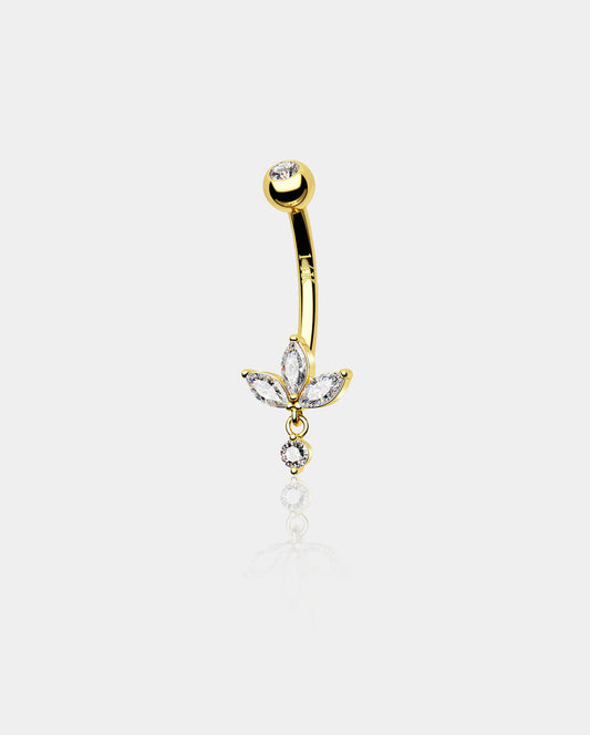 14K Gold CZ Flower Belly Ring